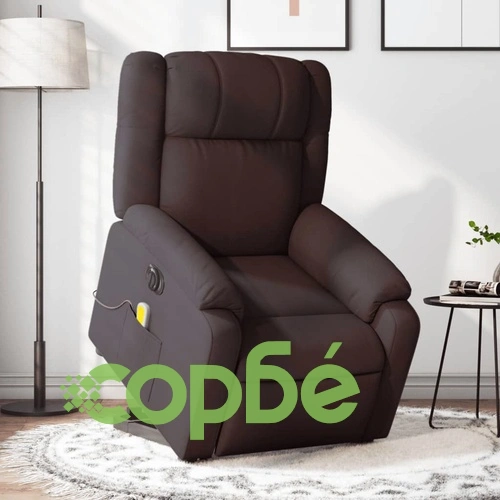 Електрически изправящ масажен реклайнер стол тъмнокафяв текстил ➤ топ цена ➤ sorbe.bg