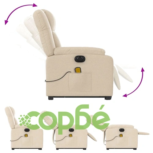 Електрически изправящ масажен реклайнер стол кремав текстил ➤ топ цена ➤ sorbe.bg