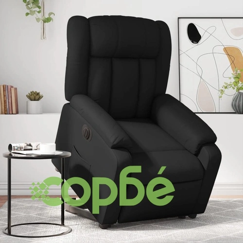 Електрически изправящ реклайнер стол, черен, еко кожа ➤ топ цена ➤ sorbe.bg
