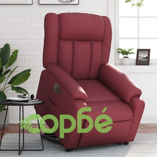 Електрически изправящ реклайнер стол, виненочервен, еко кожа ➤ топ цена ➤ sorbe.bg