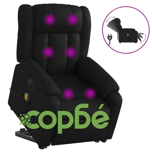 Електрически изправящ масажен реклайнер стол, черен, еко кожа ➤ топ цена ➤ sorbe.bg