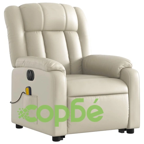 Електрически изправящ масажен реклайнер стол, кремав, еко кожа ➤ топ цена ➤ sorbe.bg