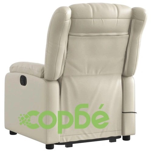 Електрически изправящ масажен реклайнер стол, кремав, еко кожа ➤ топ цена ➤ sorbe.bg