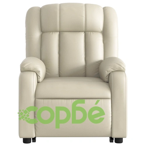 Електрически изправящ масажен реклайнер стол, кремав, еко кожа ➤ топ цена ➤ sorbe.bg