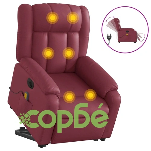 Електрически изправящ масажен реклайнер, виненочервен, еко кожа ➤ топ цена ➤ sorbe.bg