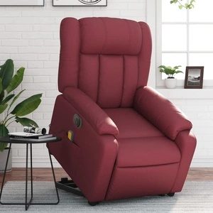 Електрически изправящ масажен реклайнер, виненочервен, еко кожа