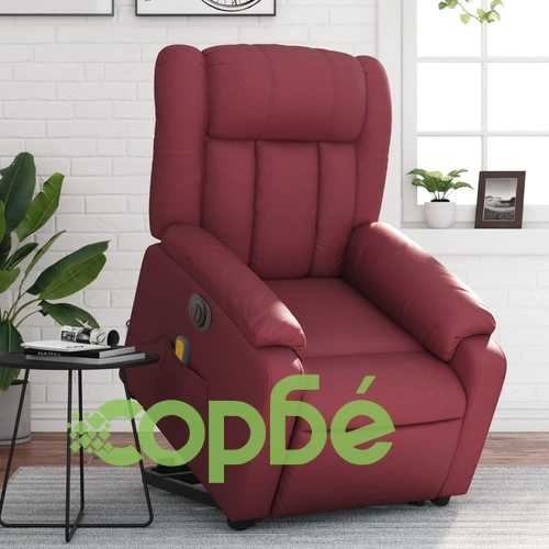 Електрически изправящ масажен реклайнер, виненочервен, еко кожа ➤ топ цена ➤ sorbe.bg