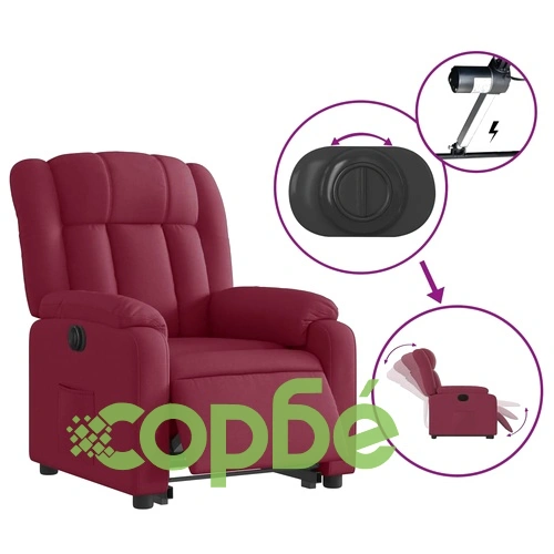 Електрически изправящ реклайнер стол, виненочервен, текстил ➤ топ цена ➤ sorbe.bg