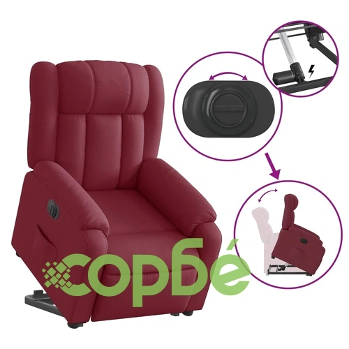 Електрически изправящ реклайнер стол, виненочервен, текстил ➤ топ цена ➤ sorbe.bg