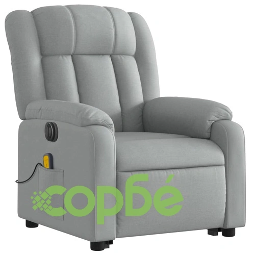 Електрически изправящ масажен реклайнер стол светлосив текстил ➤ топ цена ➤ sorbe.bg