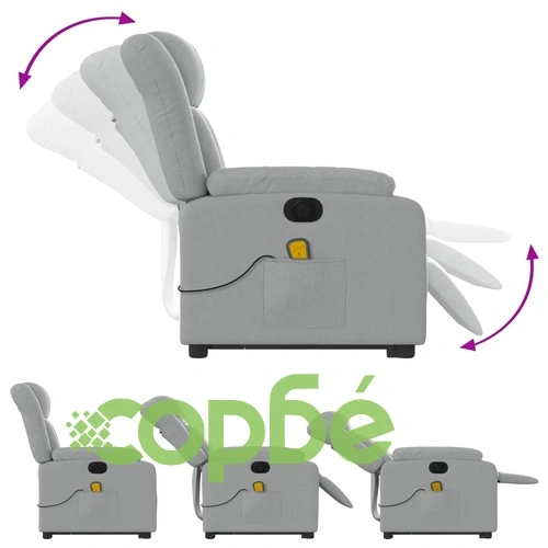 Електрически изправящ масажен реклайнер стол светлосив текстил ➤ топ цена ➤ sorbe.bg