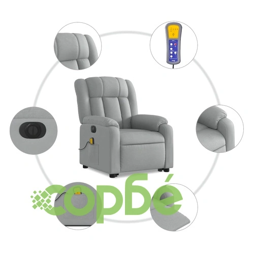 Електрически изправящ масажен реклайнер стол светлосив текстил ➤ топ цена ➤ sorbe.bg