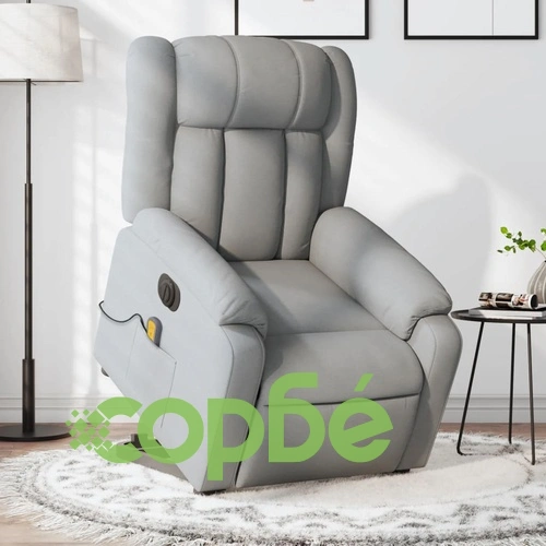 Електрически изправящ масажен реклайнер стол светлосив текстил ➤ топ цена ➤ sorbe.bg