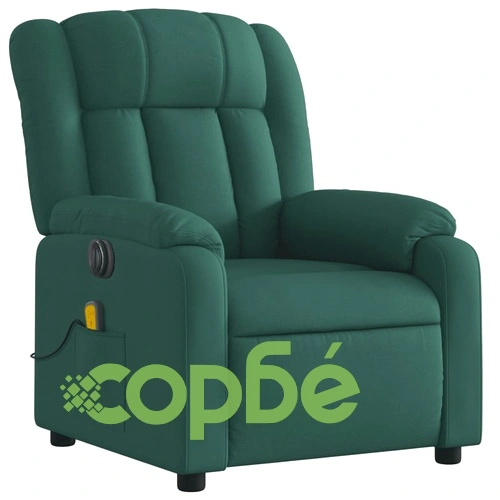 Електрически изправящ масажен реклайнер стол тъмнозелен текстил ➤ топ цена ➤ sorbe.bg