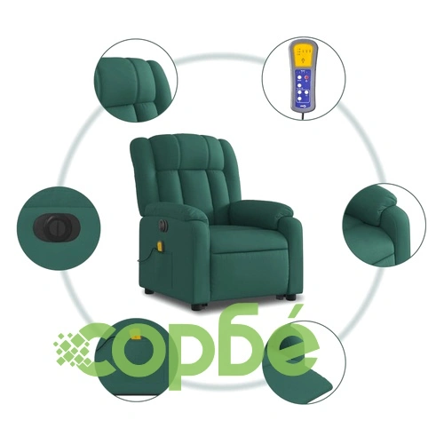 Електрически изправящ масажен реклайнер стол тъмнозелен текстил ➤ топ цена ➤ sorbe.bg
