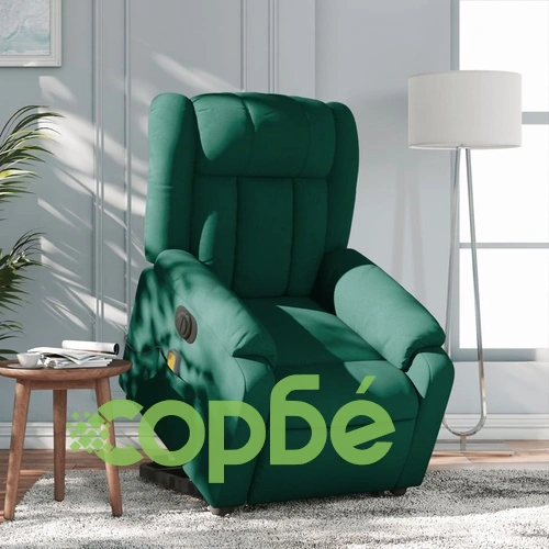 Електрически изправящ масажен реклайнер стол тъмнозелен текстил ➤ топ цена ➤ sorbe.bg