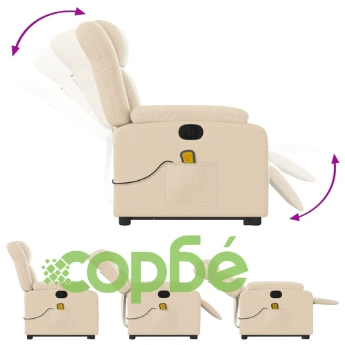 Електрически изправящ масажен реклайнер стол кремав текстил ➤ топ цена ➤ sorbe.bg