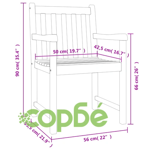 Градински столове, 4 бр, 56x55,5x90 см, акация масив ➤ топ цена ➤ sorbe.bg