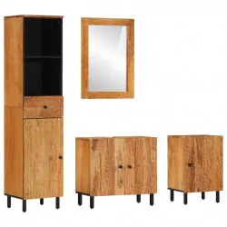 Комплект с шкаф за баня, 4 части, масивна акациева дървесина