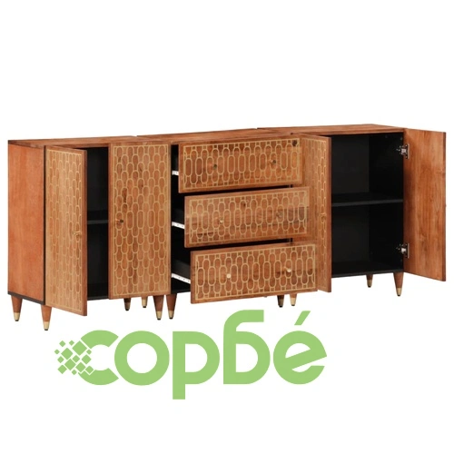 Странични шкафове 3 бр 60x33x75 см манго масивно дърво ➤ топ цена ➤ sorbe.bg