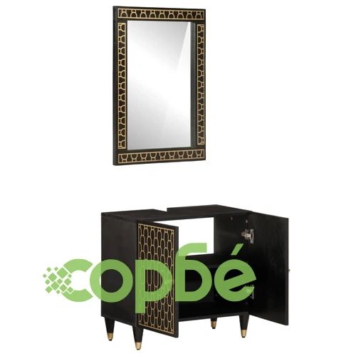 Комплект мебели за баня, 2 части, масивна мангова дървесина ➤ топ цена ➤ sorbe.bg