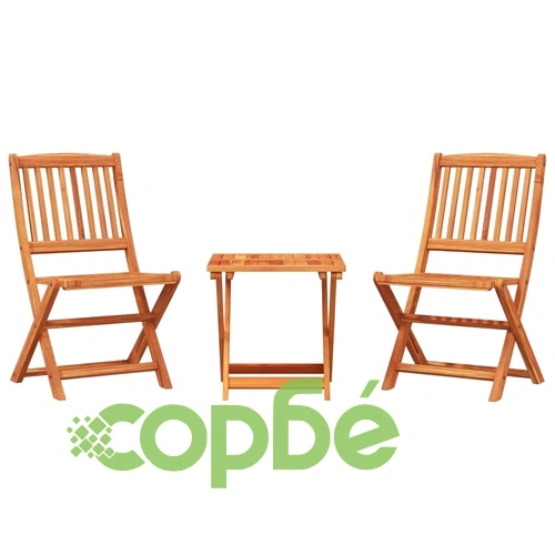 Сгъваем градински трапезен комплект от 3 части, масивна акация ➤ топ цена ➤ sorbe.bg