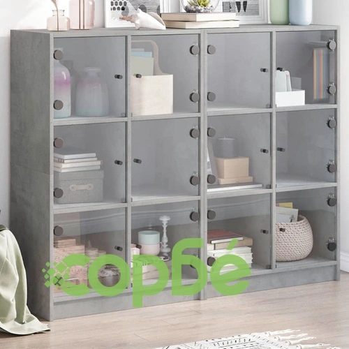 Библиотека с врати бетонно сива 136x37x109 см инженерно дърво ➤ топ цена ➤ sorbe.bg