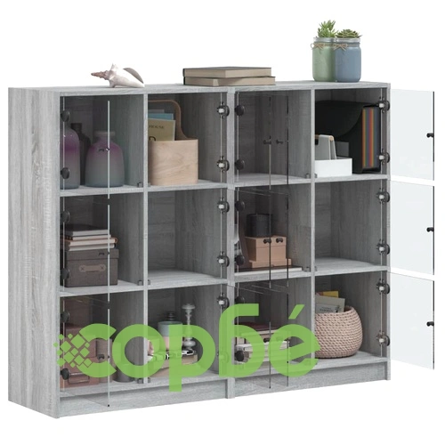 Библиотека с врати сив сонома 136x37x109 см инженерно дърво ➤ топ цена ➤ sorbe.bg