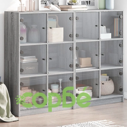 Библиотека с врати сив сонома 136x37x109 см инженерно дърво ➤ топ цена ➤ sorbe.bg