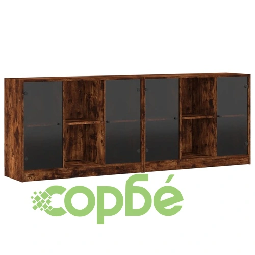 Библиотека с врати опушен дъб 204x37x75 см инженерно дърво ➤ топ цена ➤ sorbe.bg