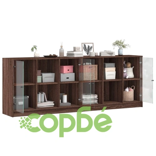 Библиотека с врати кафяв дъб 204x37x75 см инженерно дърво ➤ топ цена ➤ sorbe.bg