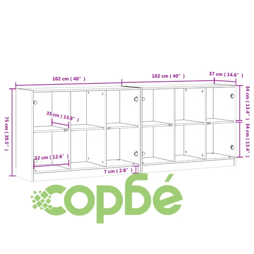 Библиотека с врати кафяв дъб 204x37x75 см инженерно дърво ➤ топ цена ➤ sorbe.bg