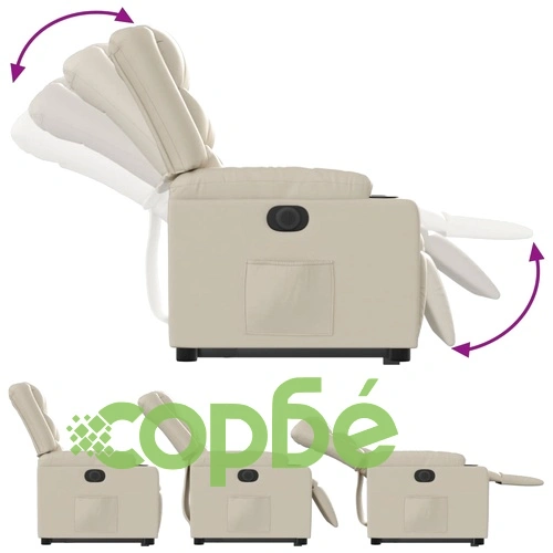 Електрически изправящ реклайнер стол, кремав, изкуствена кожа ➤ топ цена ➤ sorbe.bg