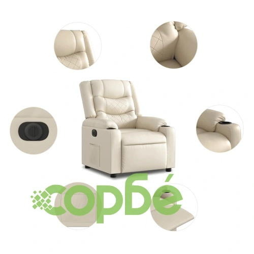 Електрически изправящ реклайнер стол, кремав, изкуствена кожа ➤ топ цена ➤ sorbe.bg