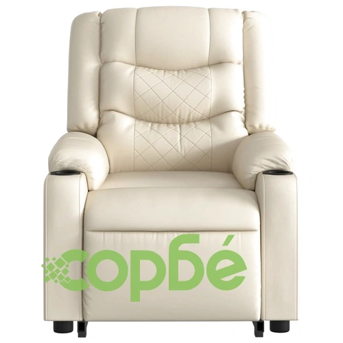 Електрически изправящ реклайнер стол, кремав, изкуствена кожа ➤ топ цена ➤ sorbe.bg