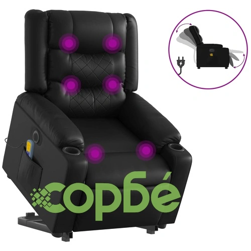 Електрически изправящ масажен реклайнер стол, черен, еко кожа ➤ топ цена ➤ sorbe.bg