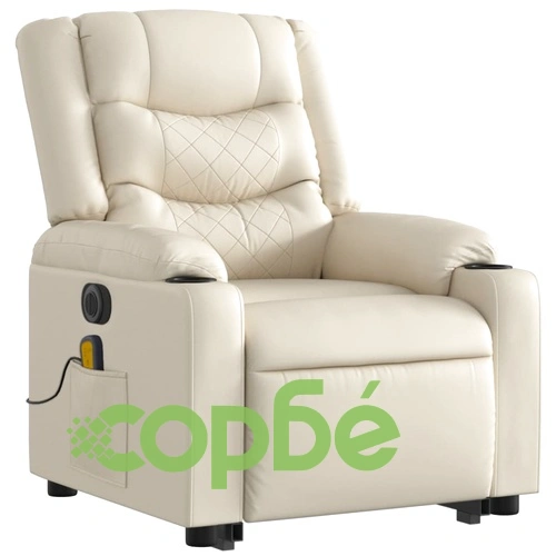 Електрически изправящ масажен реклайнер стол, кремав, еко кожа ➤ топ цена ➤ sorbe.bg