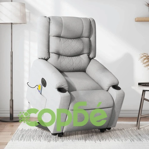 Електрически изправящ масажен реклайнер стол светлосив текстил ➤ топ цена ➤ sorbe.bg