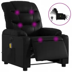 Електрически масажен реклайнер стол, черен, изкуствена кожа