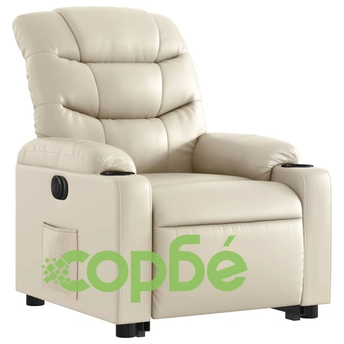 Електрически изправящ реклайнер стол, кремав, изкуствена кожа ➤ топ цена ➤ sorbe.bg