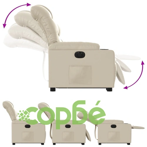 Електрически изправящ реклайнер стол, кремав, изкуствена кожа ➤ топ цена ➤ sorbe.bg