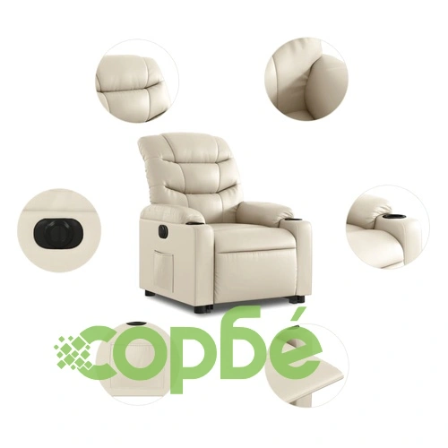 Електрически изправящ реклайнер стол, кремав, изкуствена кожа ➤ топ цена ➤ sorbe.bg