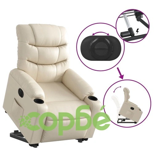 Електрически изправящ реклайнер стол, кремав, изкуствена кожа ➤ топ цена ➤ sorbe.bg