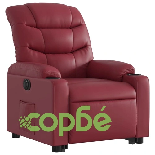 Електрически изправящ реклайнер стол, виненочервен, еко кожа ➤ топ цена ➤ sorbe.bg