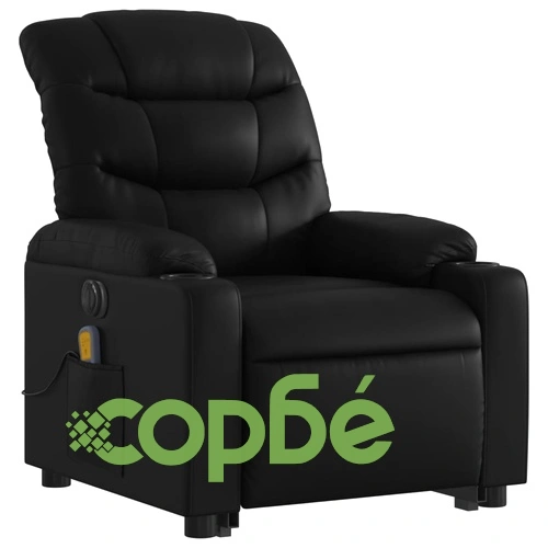 Електрически изправящ масажен реклайнер стол, черен, еко кожа ➤ топ цена ➤ sorbe.bg