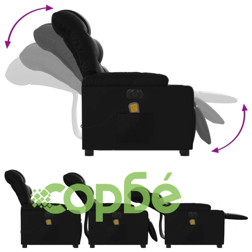 Електрически изправящ масажен реклайнер стол, черен, еко кожа ➤ топ цена ➤ sorbe.bg