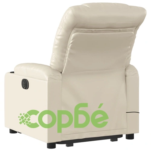 Електрически изправящ масажен реклайнер стол, кремав, еко кожа ➤ топ цена ➤ sorbe.bg