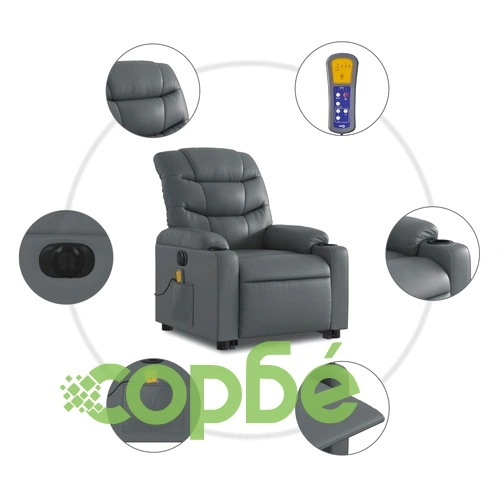 Електрически изправящ масажен реклайнер стол, сив, еко кожа ➤ топ цена ➤ sorbe.bg