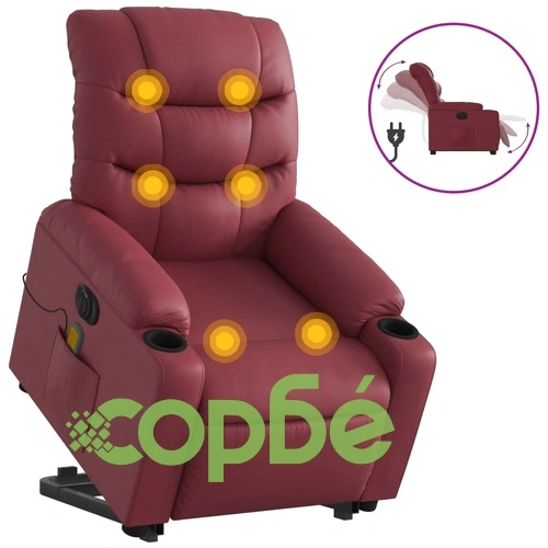 Електрически изправящ масажен реклайнер, виненочервен, еко кожа ➤ топ цена ➤ sorbe.bg