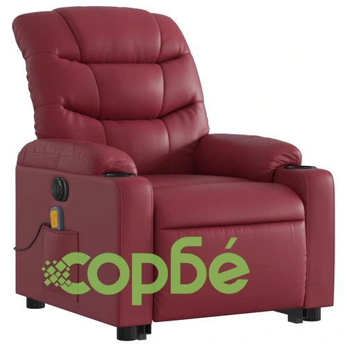 Електрически изправящ масажен реклайнер, виненочервен, еко кожа ➤ топ цена ➤ sorbe.bg